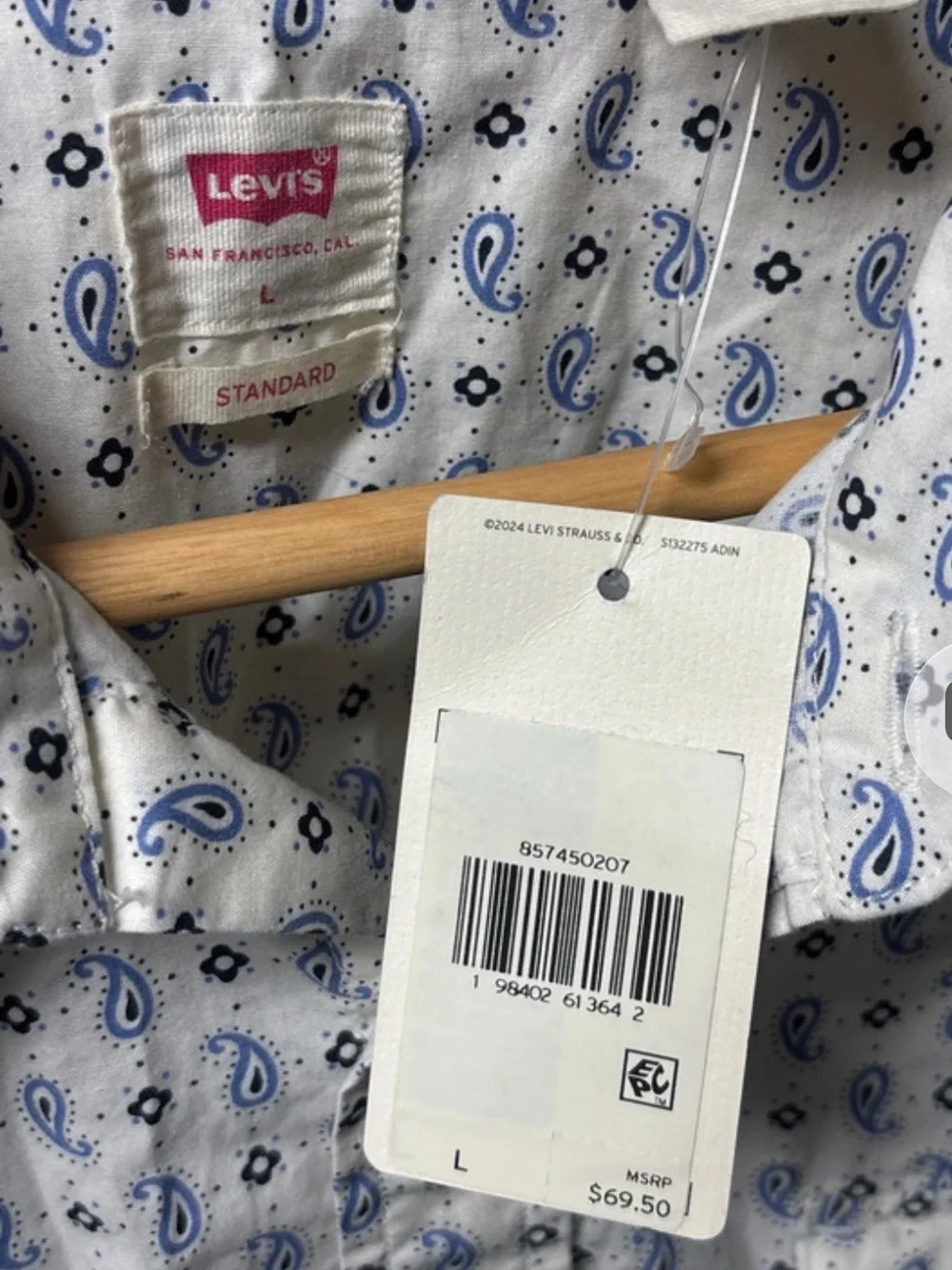Levi's White Button-Down Shirt with Blue Paisley Print